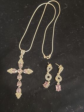Silver Cross And Earrings Set